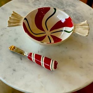 Longaberger Peppermint Twist Candy Dip Bowl & Spreader